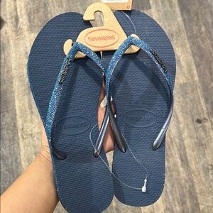 Havaianas Blue Flip Flops with Glitter Straps